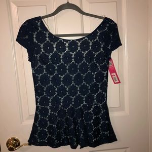 NEW WITH TAGS / Navy lace peplum top